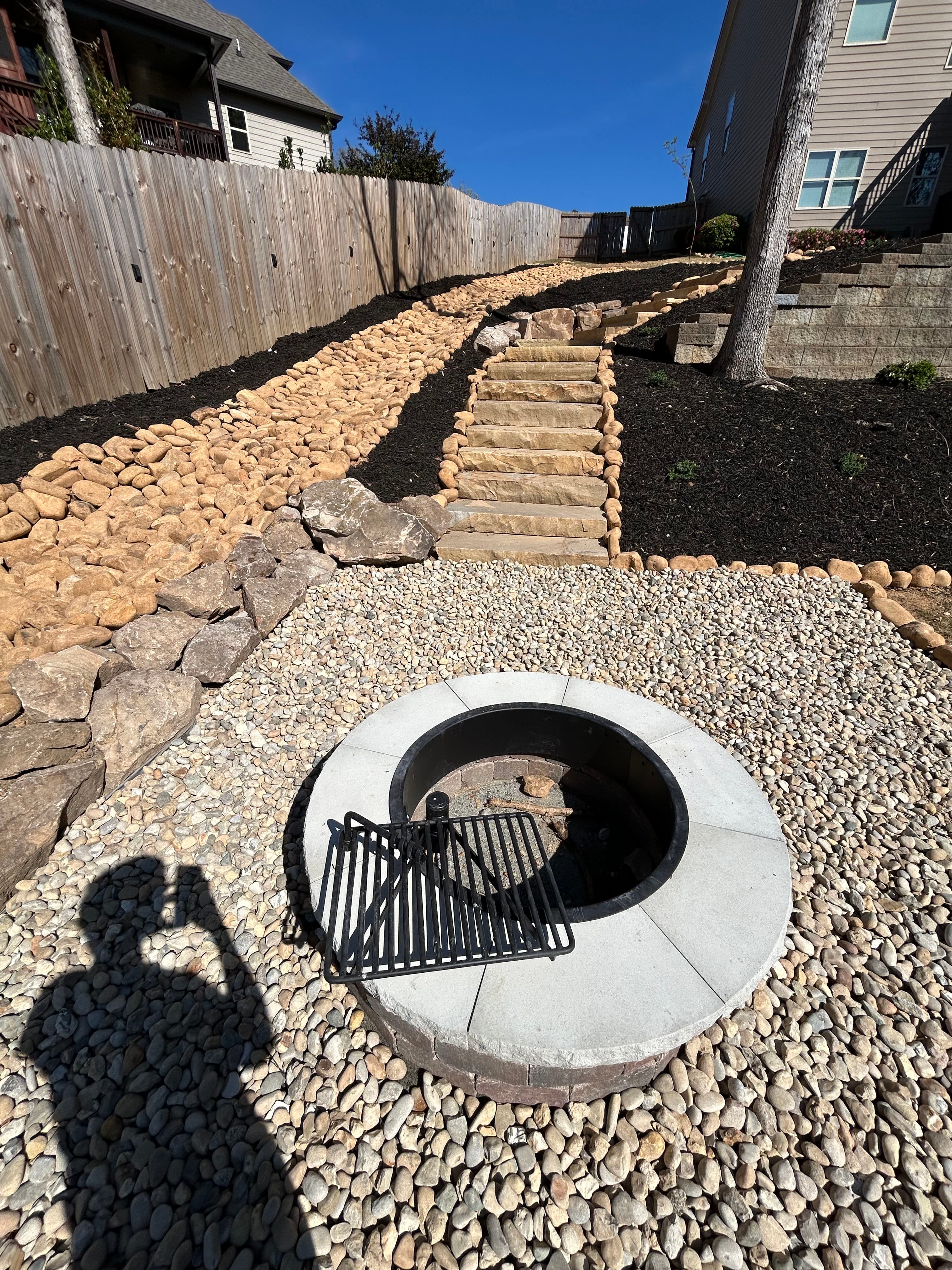 Project Stone Stairs, Dry Creek Bed, and Fire Pit Backyard Build image